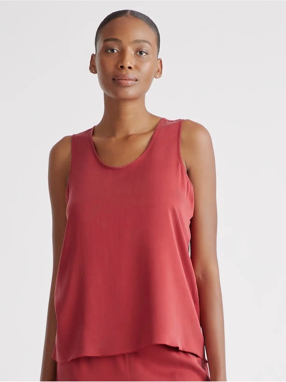 Quince Washable Silk Pajama Tank Top Tee Blouse Crimson Red Lounge Size Medium